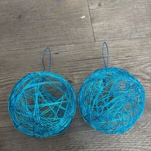 2 BLUE WIRED SPHERE ORNAMENTS